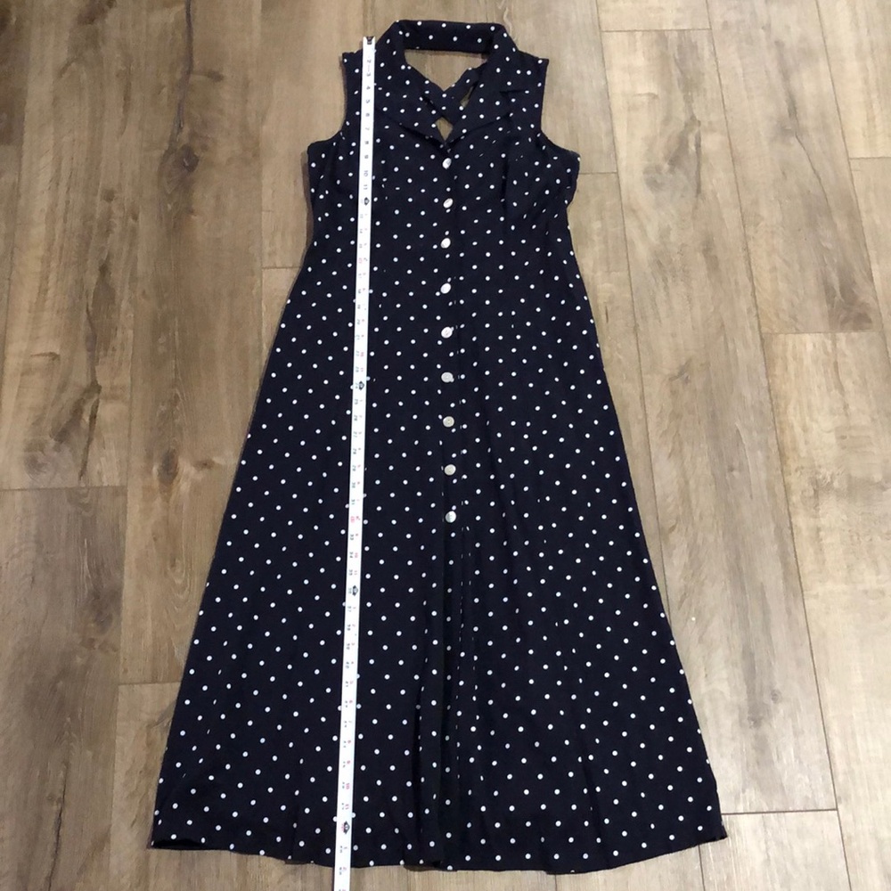 Vintage SHERI MARTIN New York - Navy Polka Dot Sleeveless Dress - Picture 9 of 12